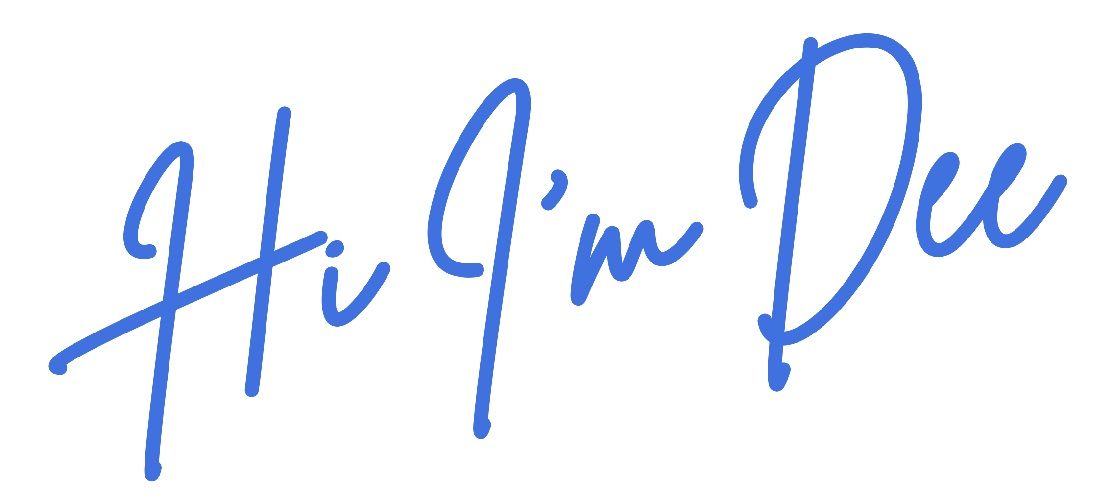 Blue cursive text that says, 'Hi, I’m Dee' - Dee is the Founder of Sound Waves Choir and leads all of the classes.