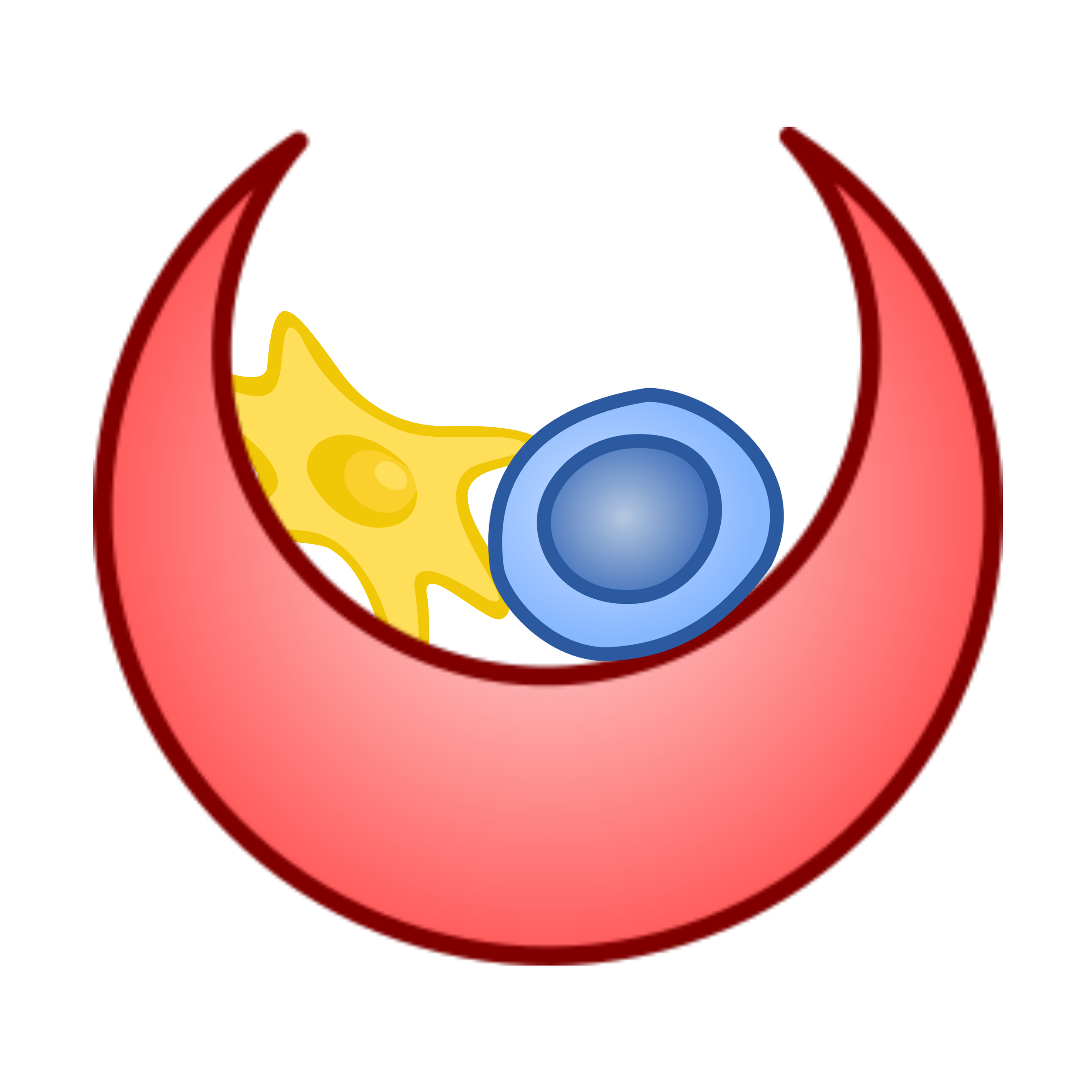 Illustration of a Nanovial with a  two cells inside, one blue, one yellow.