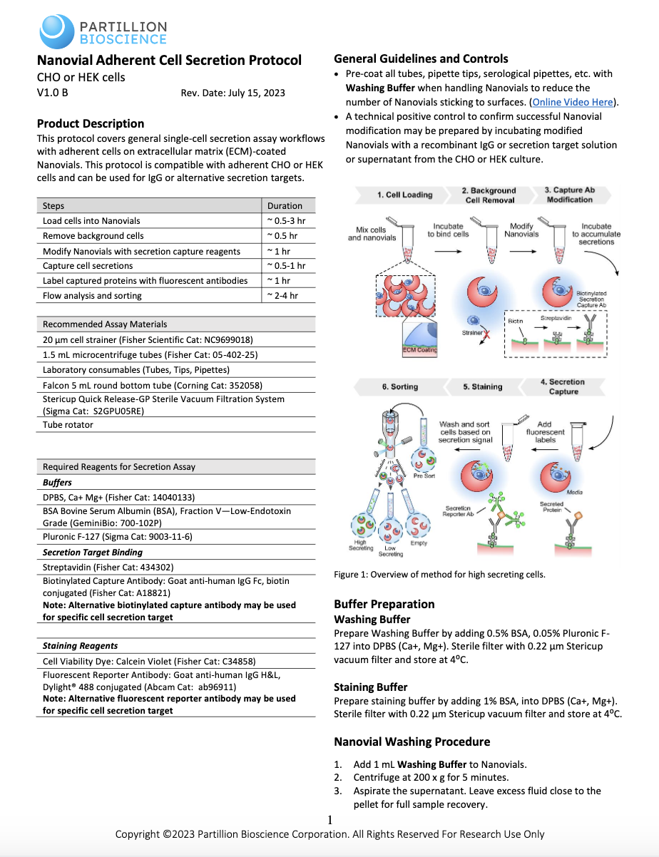 Adherent Cell Secretion Protocol