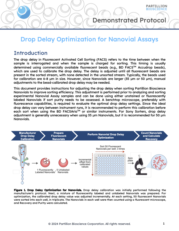 Drop Delay Optimization for  Nanovial Assays