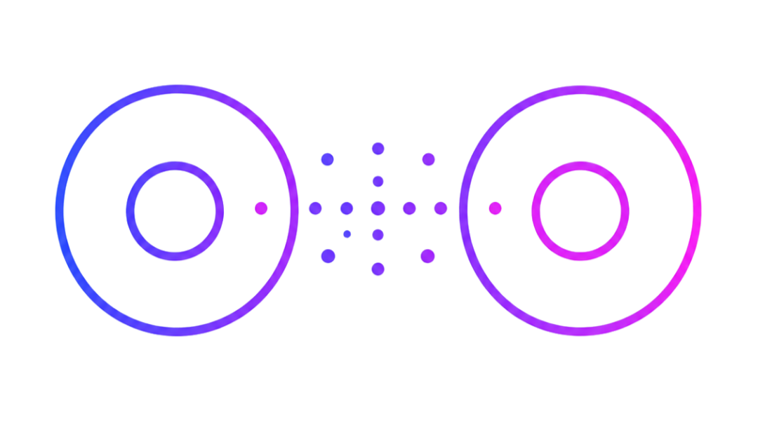 Animated graphic of two large purple and pink cells connected by circuit-like lines.