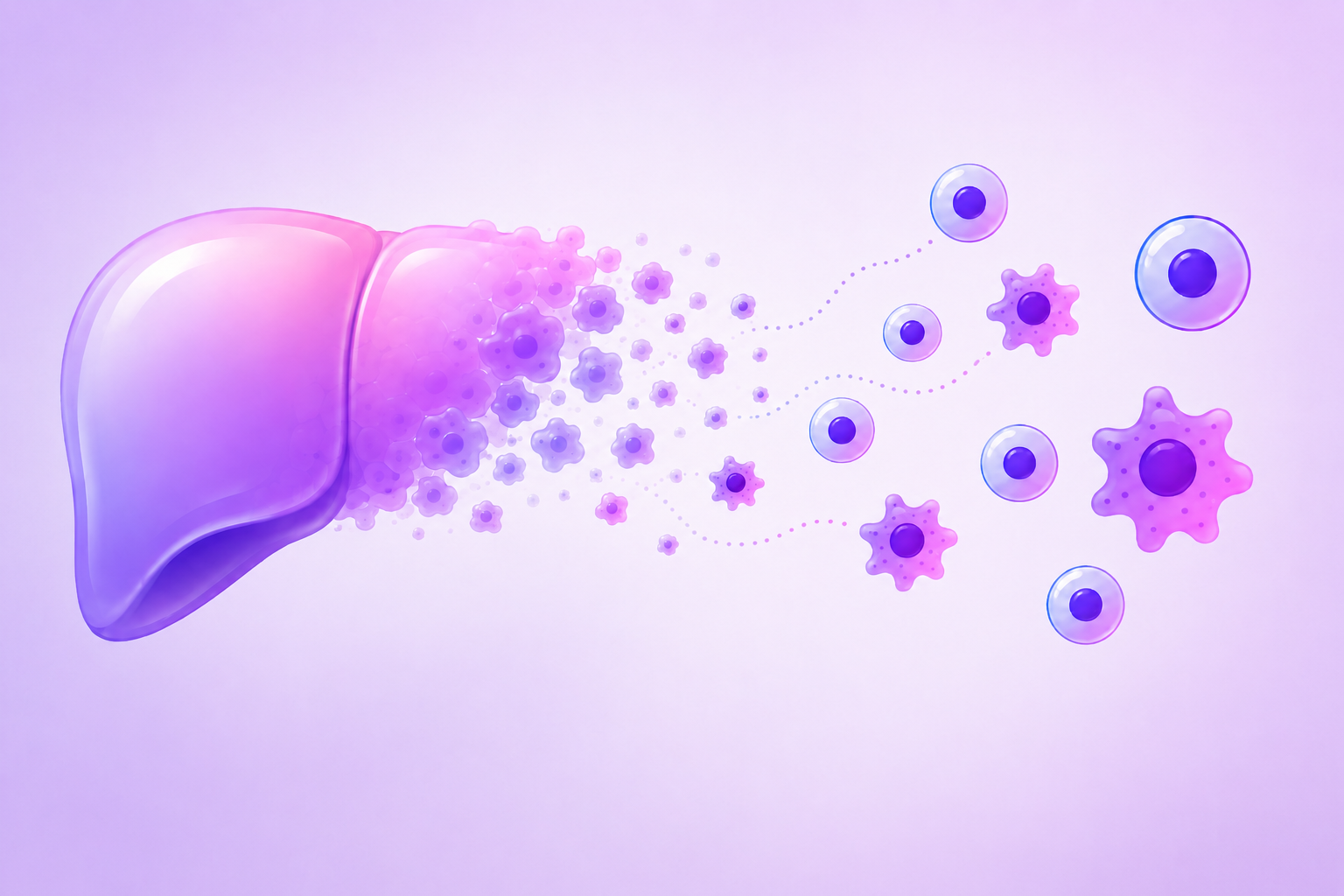 A stylistic 3D illustration of an organ, a liver, dissolving into single cells and signaling molecules, representing the loss of tissue context in standard cell dissociation workflows.
