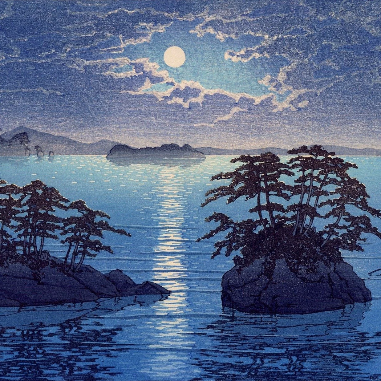Matsushima, Futagojima (Moonlight Detail) — Kawase Hasui (1933)