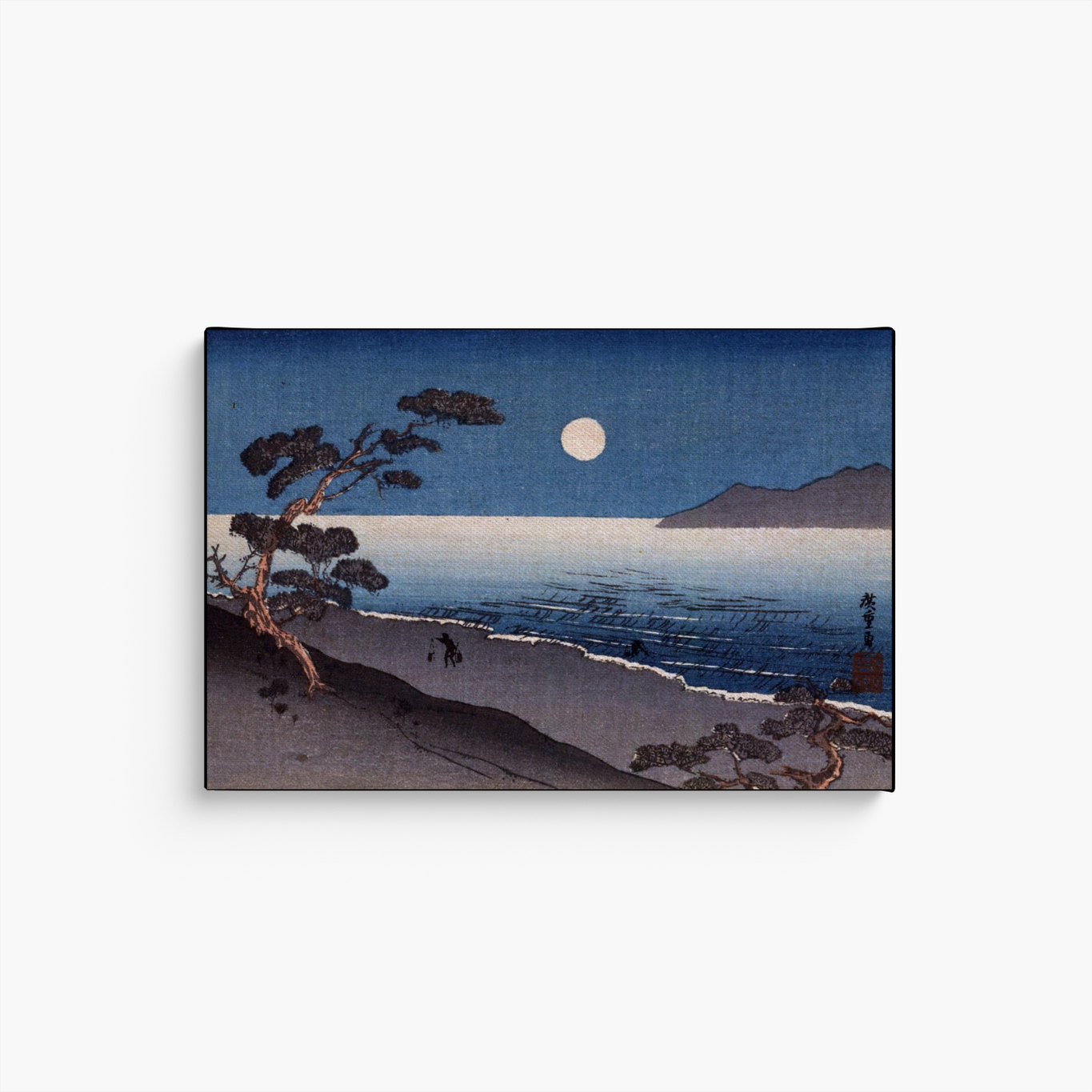 Front view of the Suma Beach at Night canvas reproduction, showing the moonlit coast against a white background.