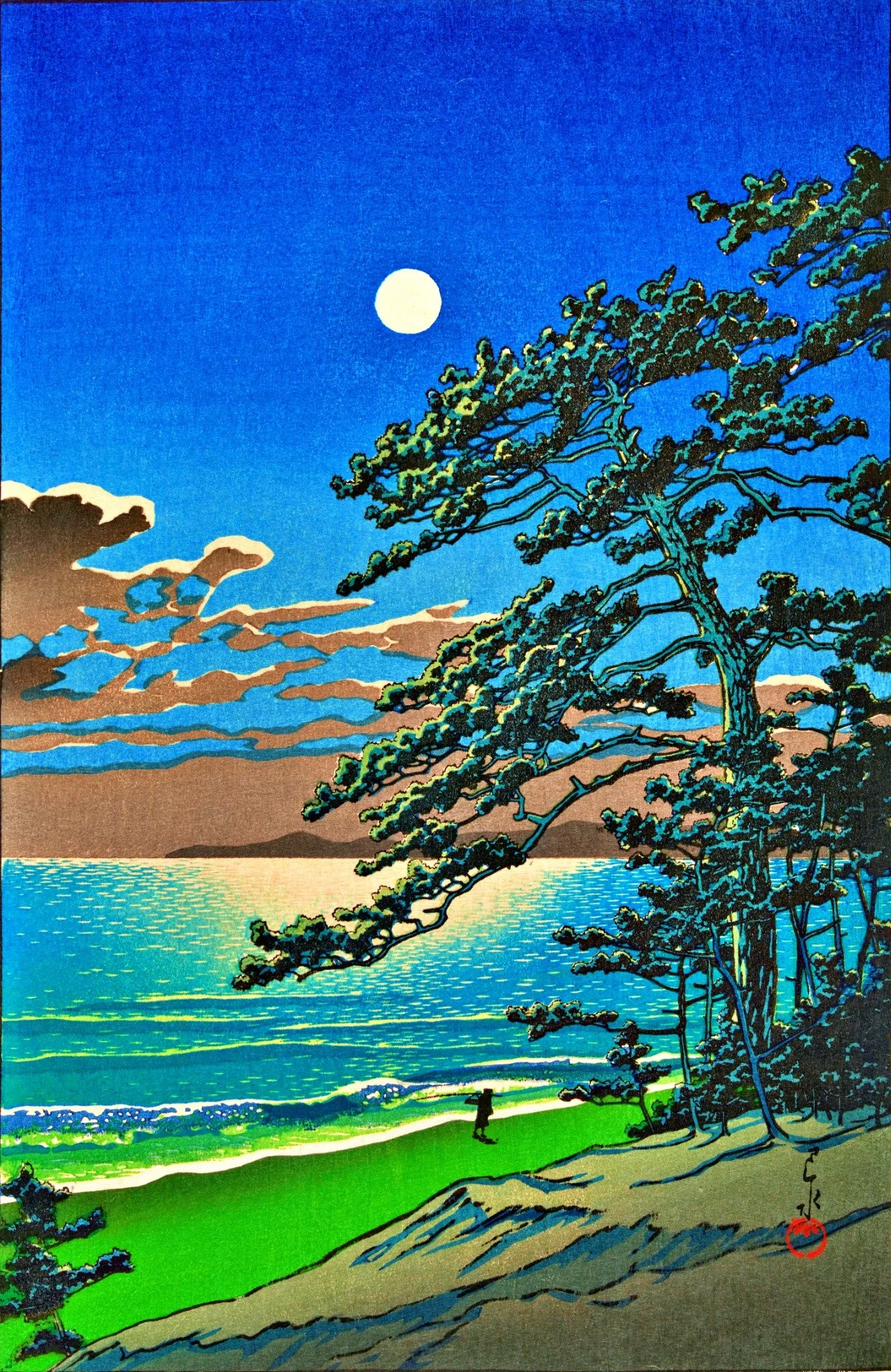 Spring Moon at Ninomiya Beach (Alternate Image) — Kawase Hasui (1932)
