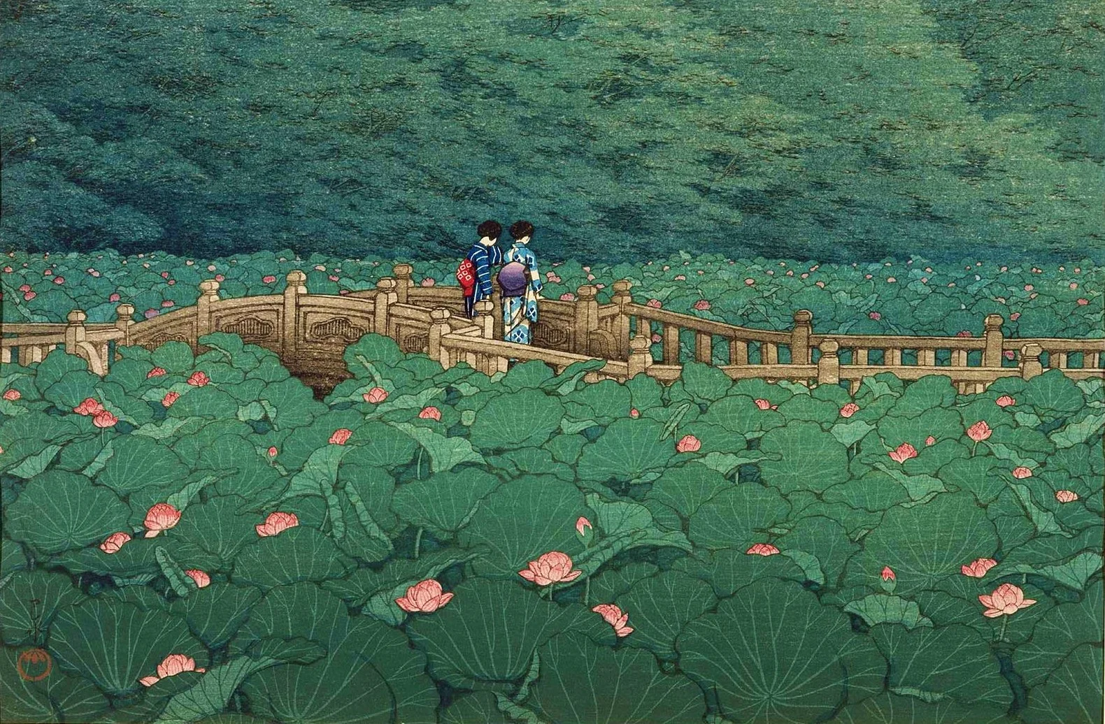 Kawase Hasui's "The Pond at Benten Shrine in Shiba" (1932)
