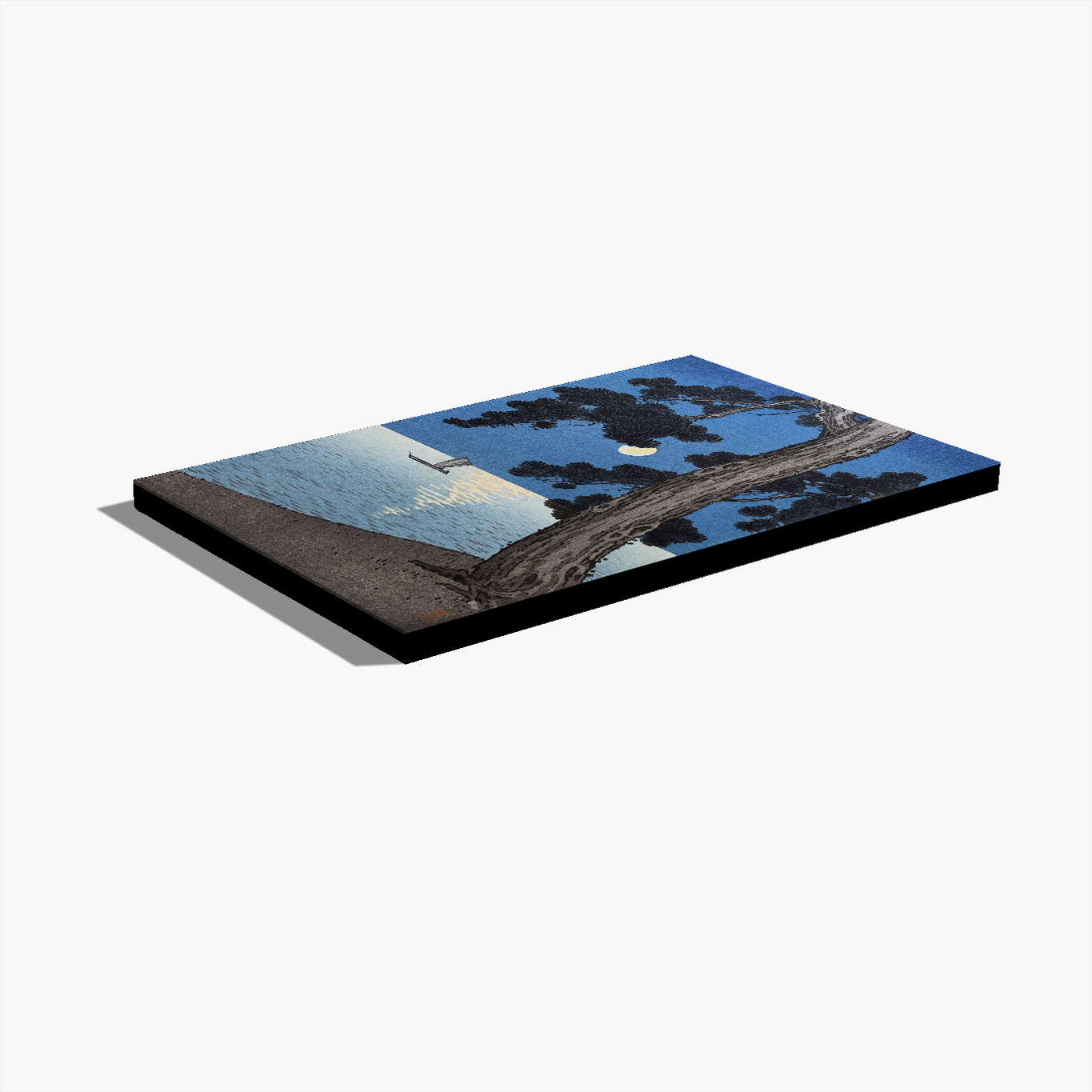 Angled view of the Pine Beach canvas reproduction, showing the printed surface and black side edges.