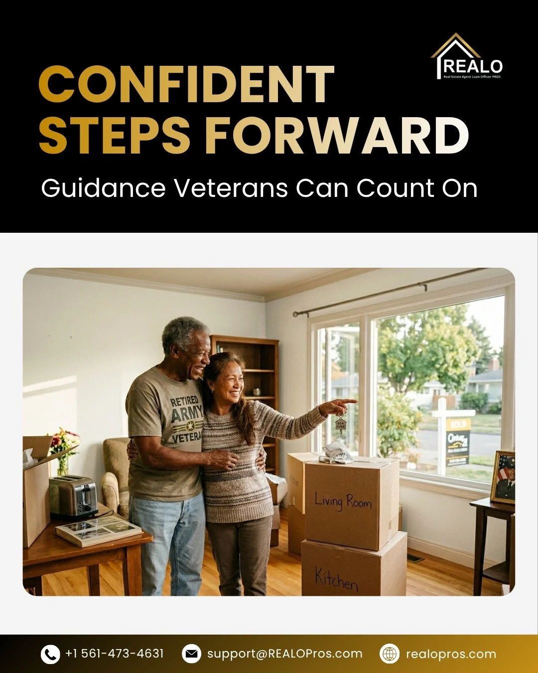 Homeownership isn't a one-size-fits-all journey.

Veterans who take advantage of VA loan benefits deserve expert support every step of the way.

📞 Let a REALO Pro guide you today!

#Veterans #VAHomeLoan #Homeownership

*REALO Pros provides education