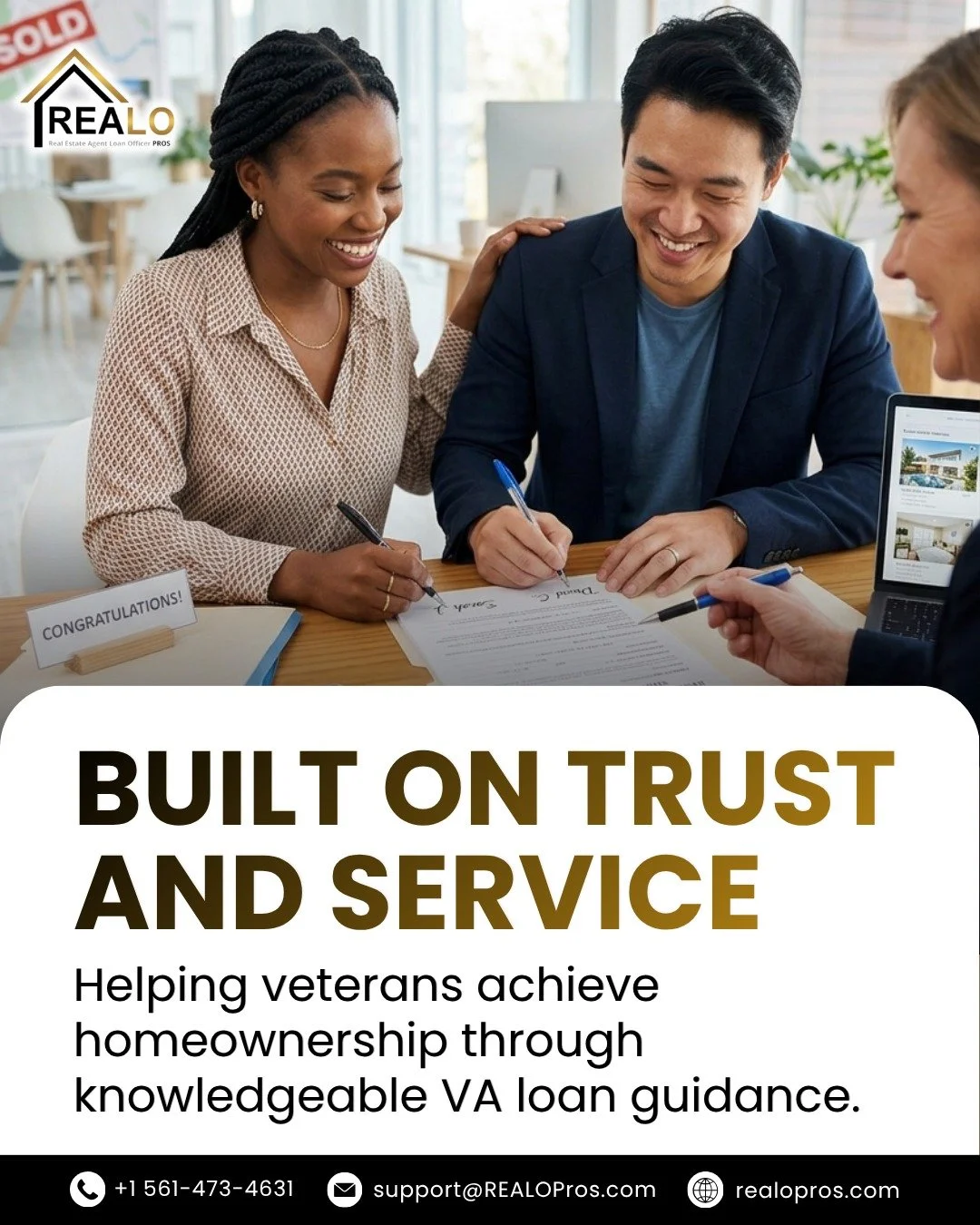 Honoring those who served by helping them understand their home financing options.

VA loans offer valuable benefits, and knowing how they work can make all the difference.

📞 Contact a REALO Pro today to learn more. 

#Veterans #VAHomeLoan #Homeown