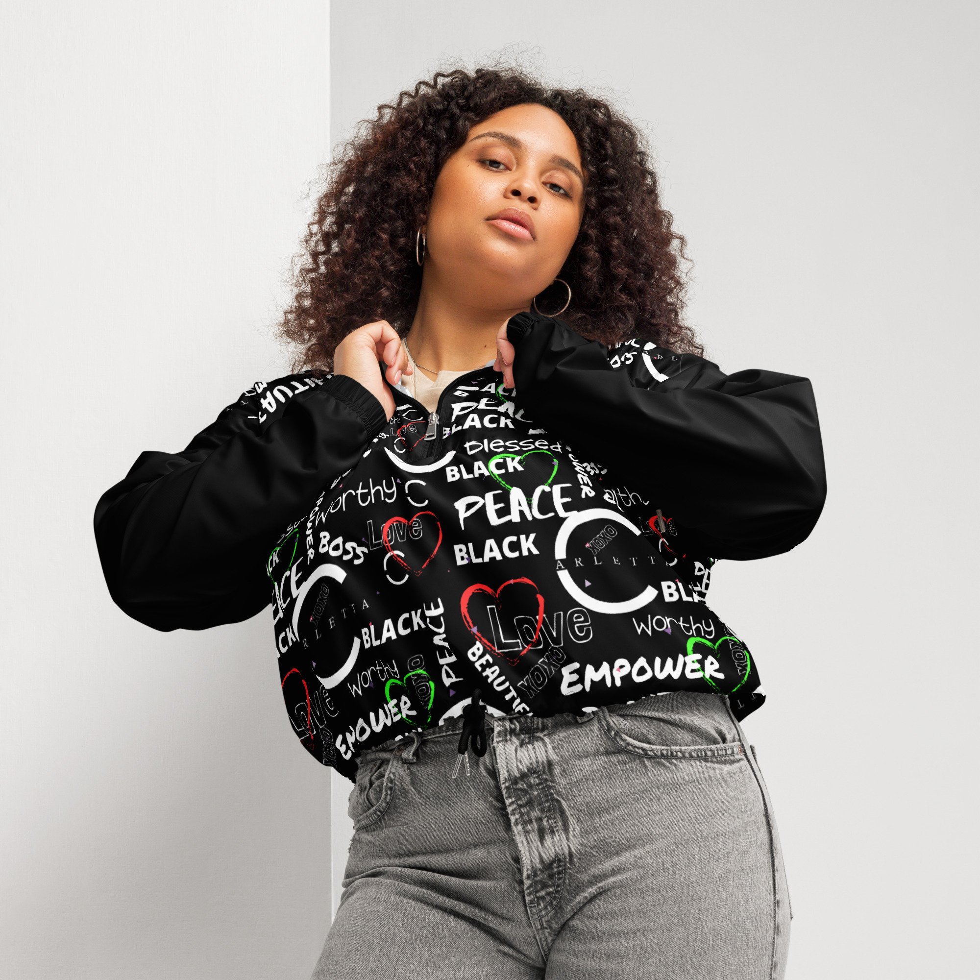 Black Respect Women’s Cropped Windbreaker