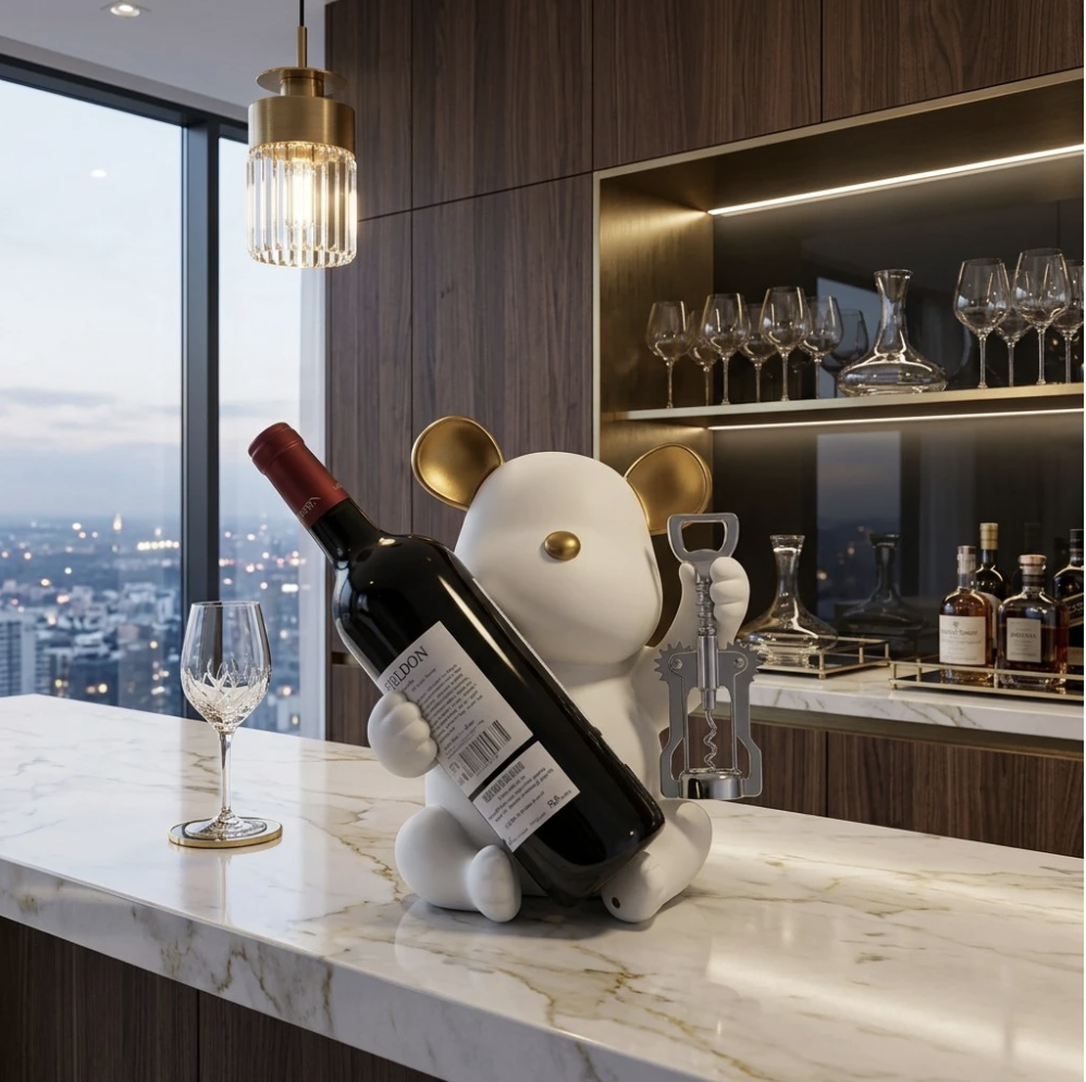 Bear Table Top Single Bottle Wine Holder