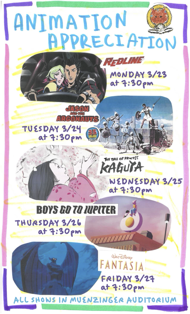 Animation Appreciation Week, Spring 2026, Mixed Media; Adobe Illustrator and marker/paper