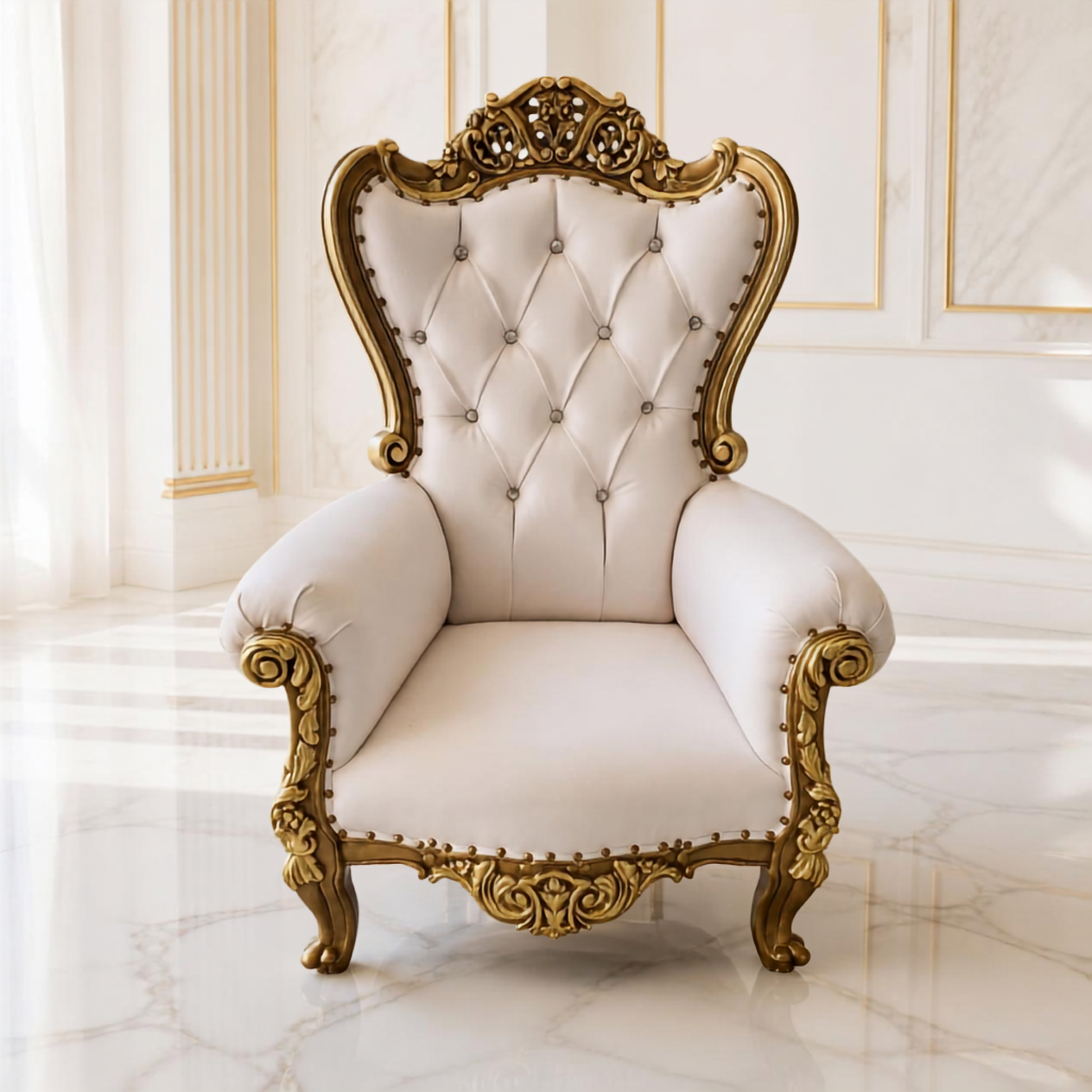 Kids white and gold throne chair