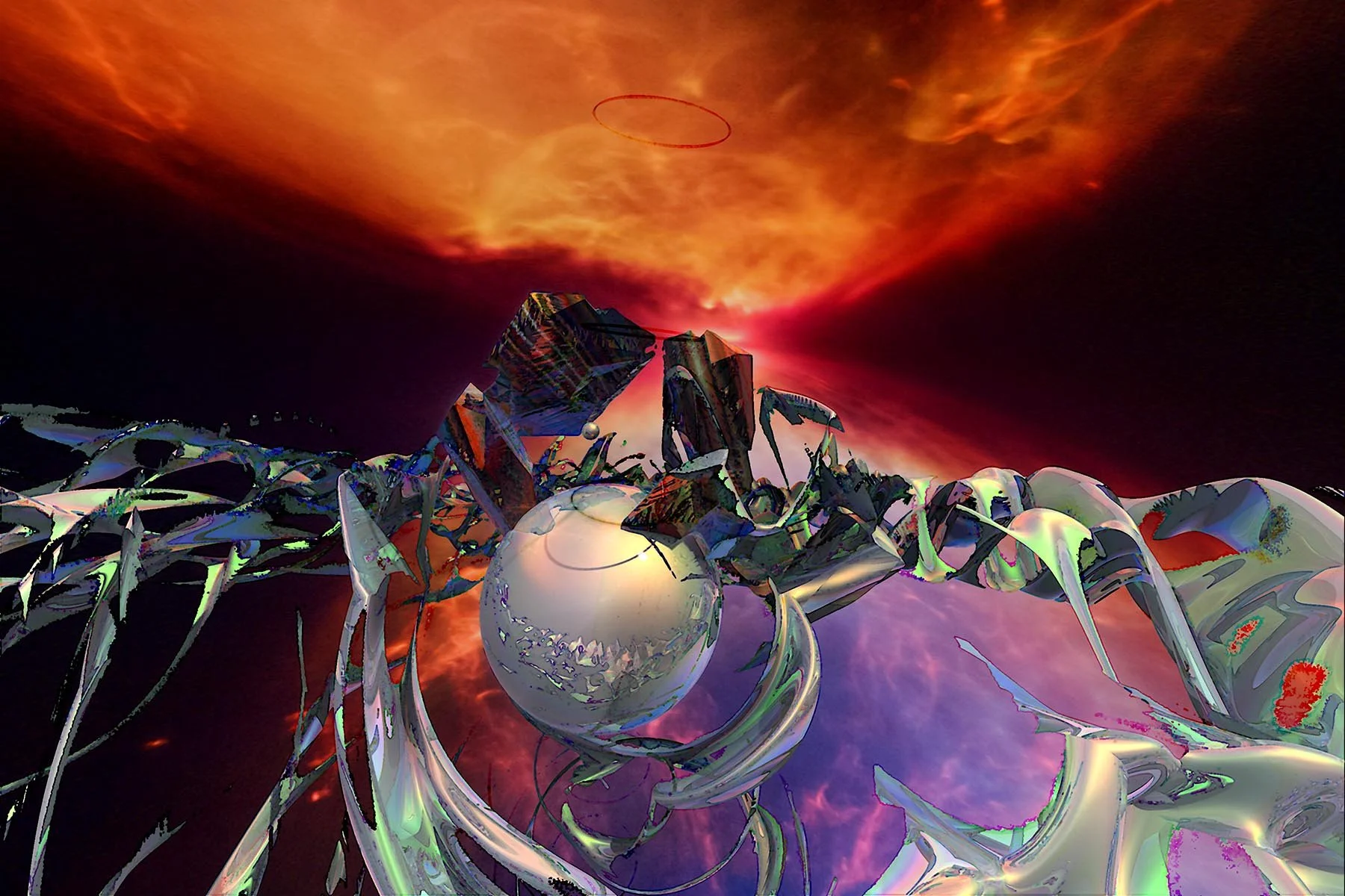 'Journey to the Edge'

An invitation for the brave few facing another inter-galactic wonder. This abstract digital fine artwork features striking metallic and crystalline structures where celestial travelers perch high above the expanse. A fiery oran