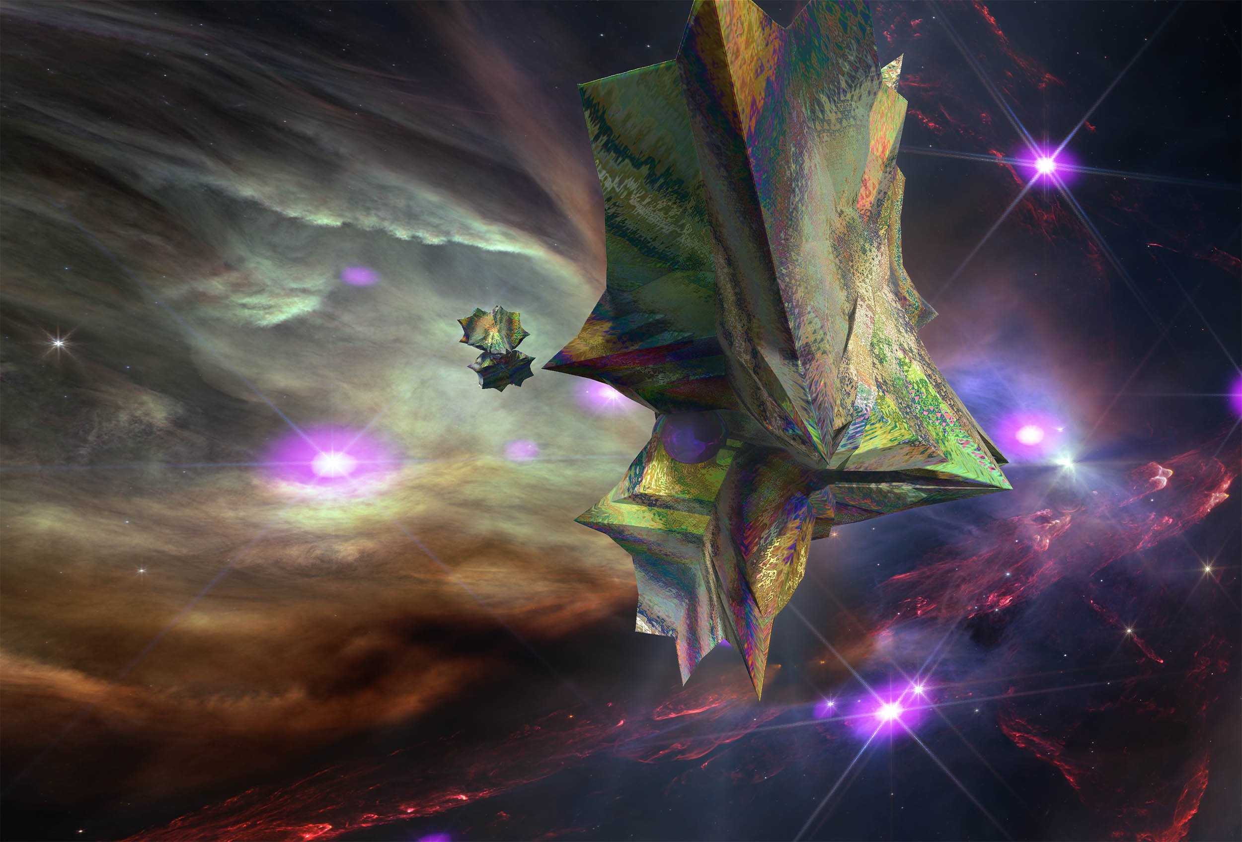 'Dragon of the Nebula'

A benevolent guardian of Orion Nebula, this luminous creature embodies the Eastern view of the dragon as an auspicious symbol of cosmic power and spiritual protection. Hovering gracefully within the vast nebular space, its mas