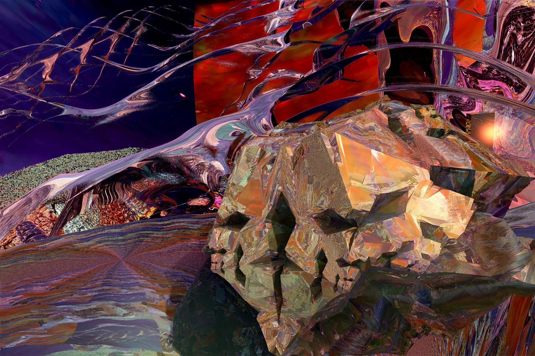 'Exploration of the Many Elements of Art'

The fundamental elements of art - line, shape, form, space, texture, value, and color -all are deeply explored in this digital fine art composition. An innovative, large geometric form anchors the lower righ