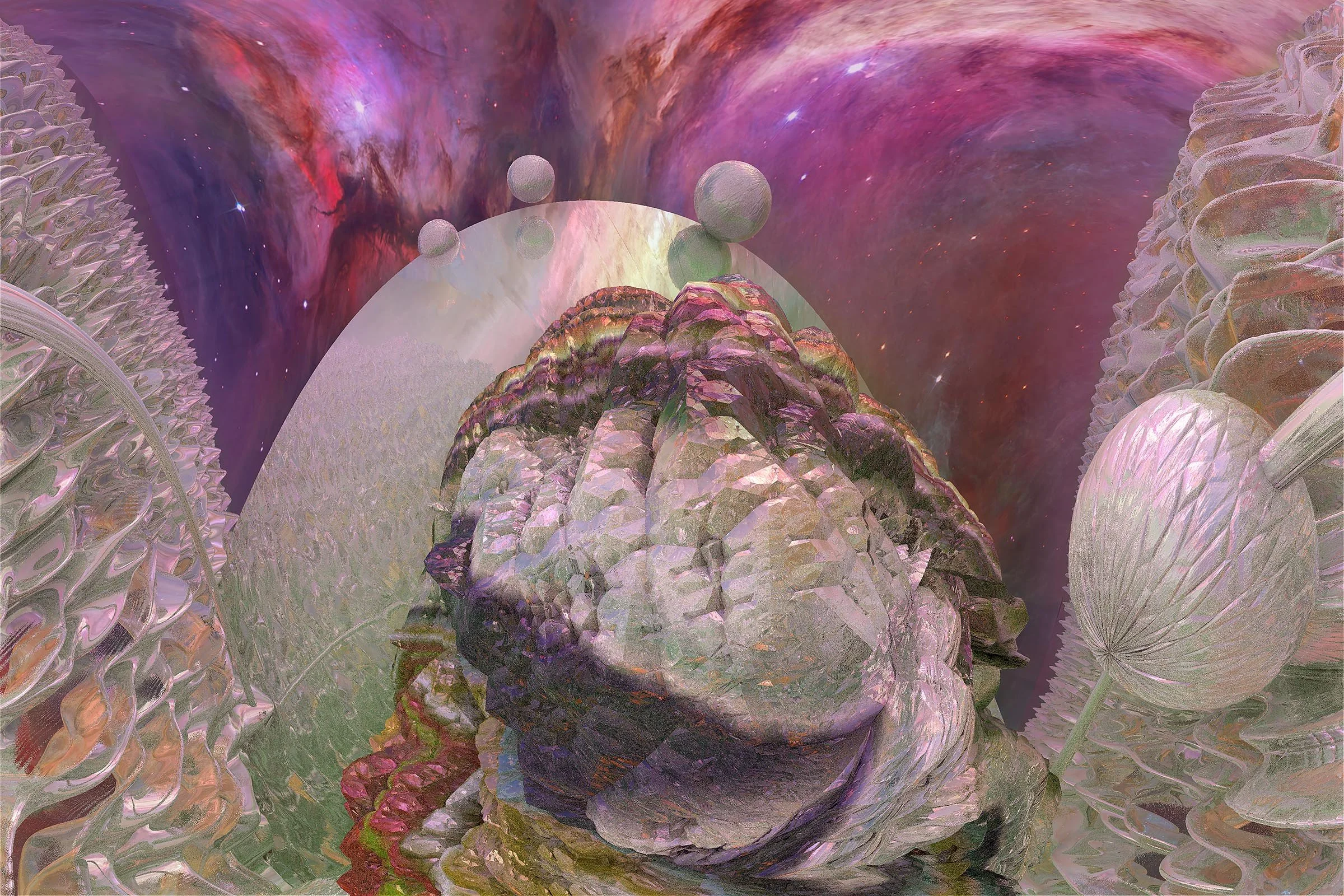  
   
     
       
       Orion Geode. | Texture Match: Biomorphic Tectonic Fluidic. 
      
       
       Aesthetic Track: Neo-Classical Luxury. Medium/Substrate: Digital Fine Art Archive on Aluminum. A surreal cosmic landscape dominated by a mass