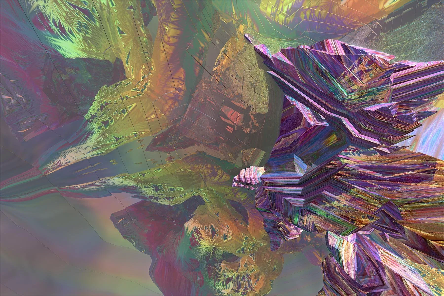 'Exoplanet Scanner'

An alien scanner probe built with complex 3D fractal geometry orbits above a striking planet. A continental landscape surrounded by an ocean can be seen. 



geometric shapes, fragmented textures, and iridescent hues including pu