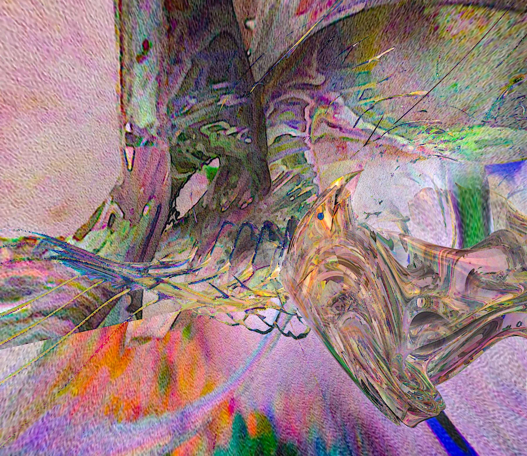 'Crystal Bird'

Abstract digital artwork blending a sculpture crystal form with a watercolor background. This vibrant composition features swirling lines and shapes in pink, purple, green, yellow, and blue, created by a truly Visionary artist.