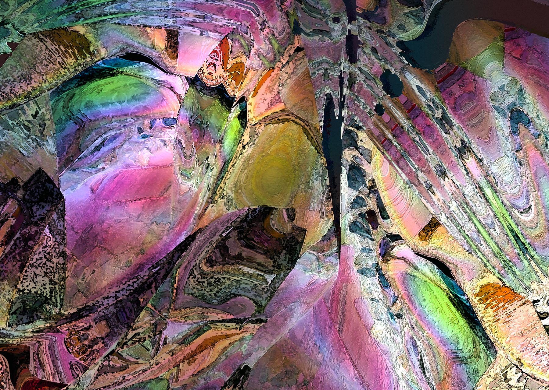 'Fish Impressions'

This artwork brings to mind vivid impressions of the sea, including several fish, geometric bones, and an assortment of abstract aquatic forms. The imagery can also be interpreted as living fish swimming through an ocean rich in f