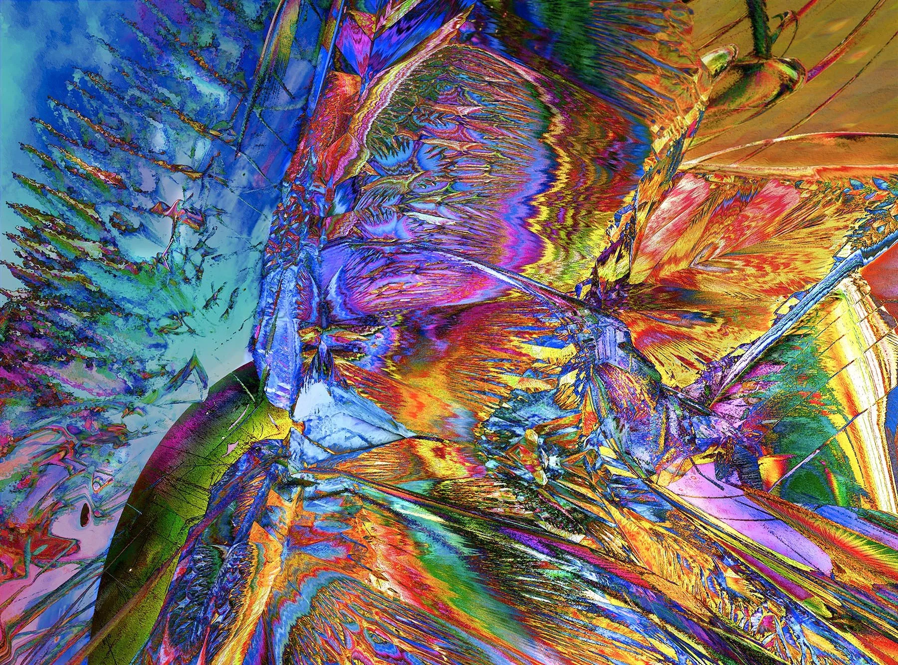 'Dream of the Hummingbird'

Since hummingbirds are capable of perceiving colors humans cannot even imagine, this abstraction takes a leap of faith in its exploration. The vibrant composition uses rich, highly saturated colors, including bright blues,