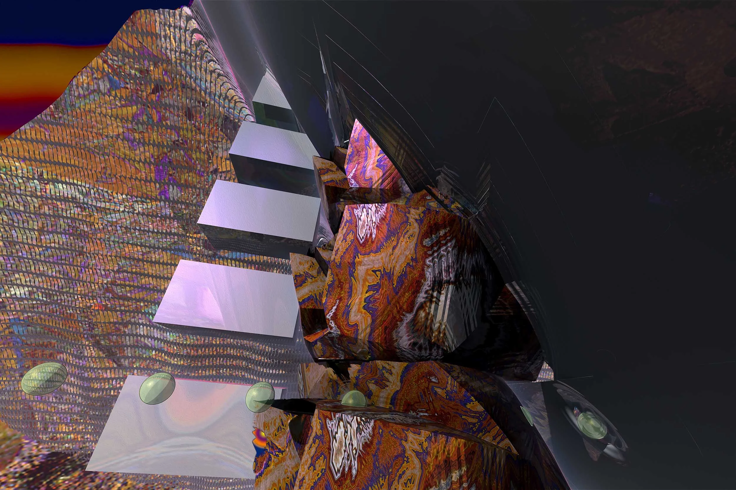  
   
     
       
       Exploration of the Essential Elements. | Texture Match: High-Frequency Fractured Lattice. 
      
       
       A dramatic, deep-perspective architectural composition exploring spatial orientation and reflective surfaces. 