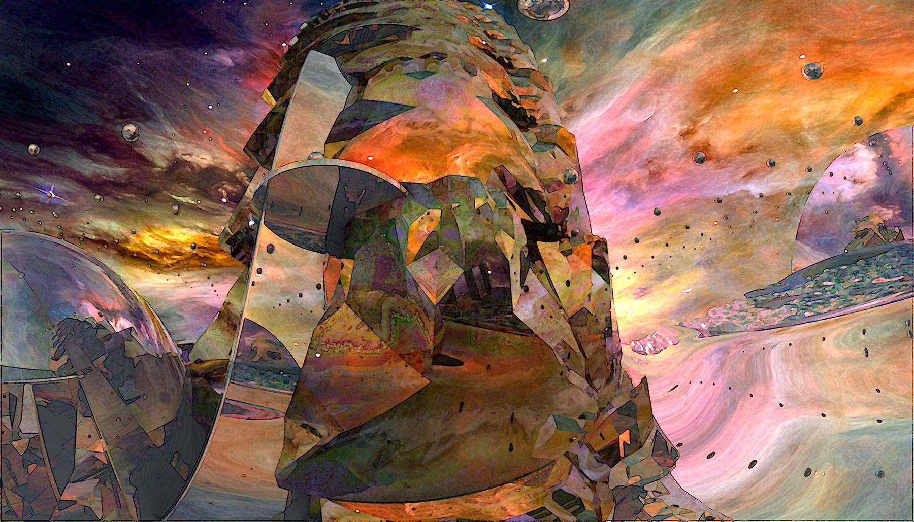 "Infinity in All Directions"

Inspired by the teachings of Don Juan as told by Carlos Castaneda, this digital fine artwork explores both the inner and outer realms. A beautiful nebula background unfolds alongside complex geometric shapes, that reflec