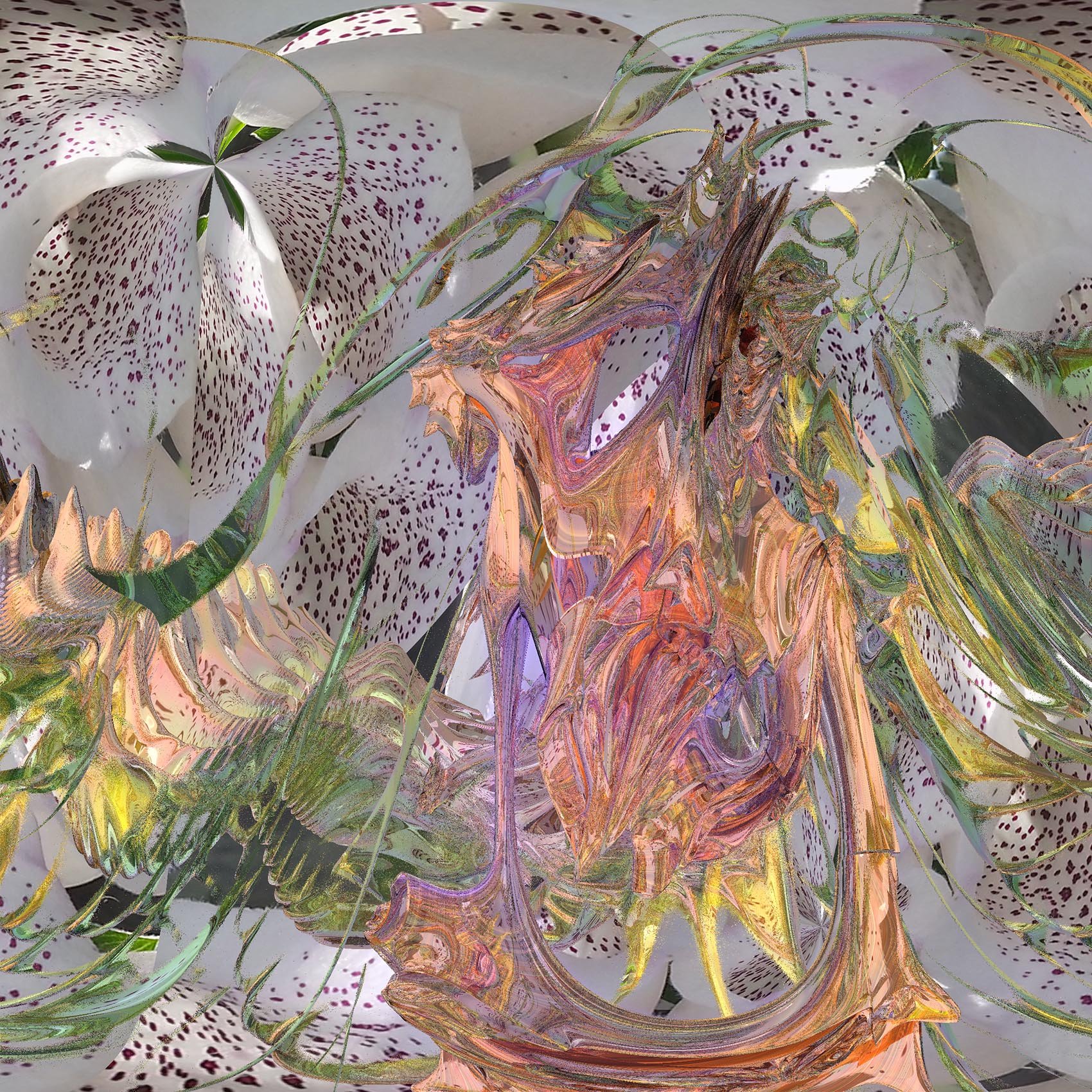 'Made with 100% Real Flowers'

This piece began with an original flower photograph, intricately folded and abstracted over a dimensional 3D shape. Final optimization and  artistic touches were completed in Adobe Photoshop to bring out the vibrant, mu