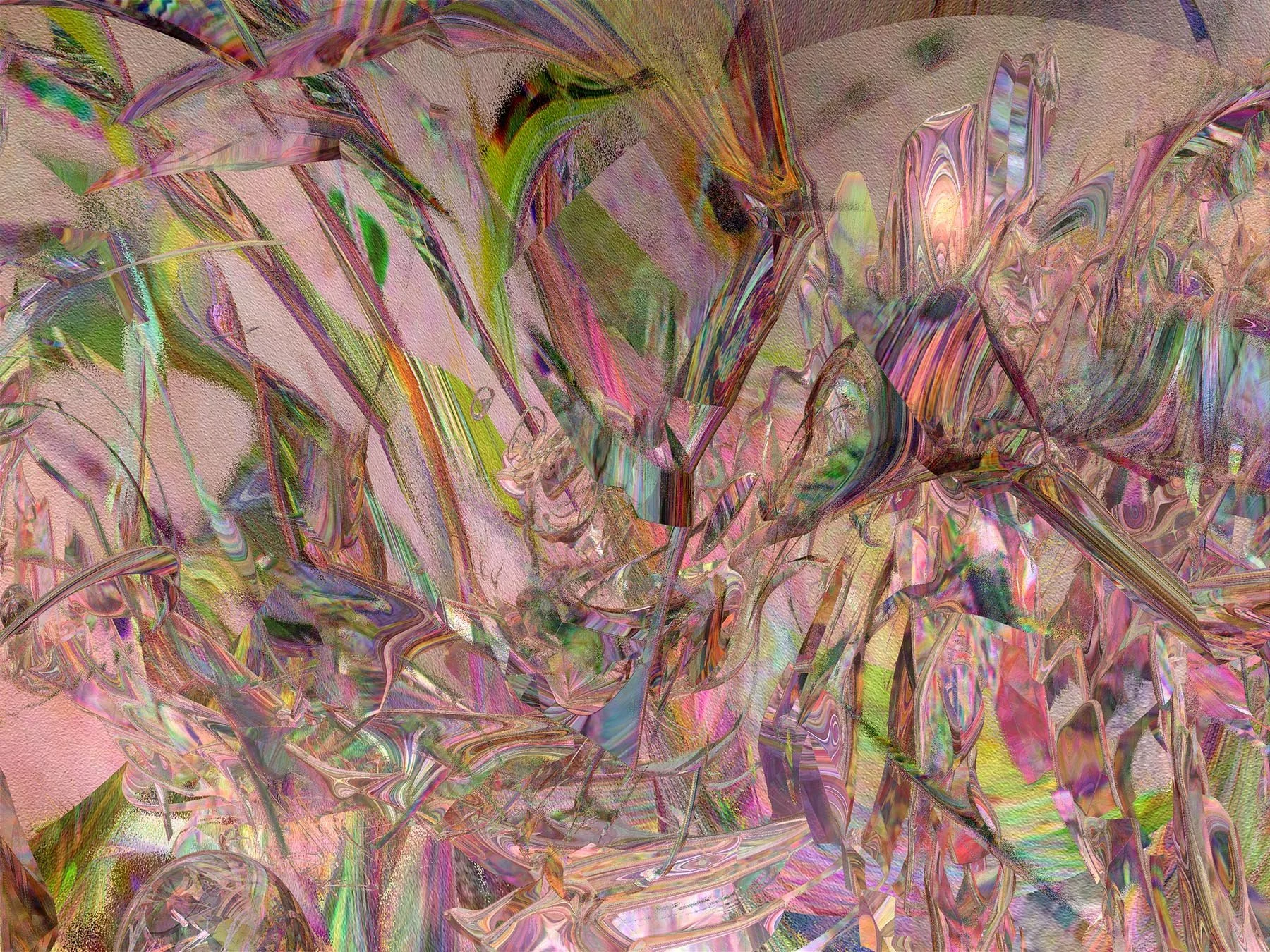 'Morning Has Broken'

Abstract digital art piece evoking an early morning scene with iridescent colors and hidden fish, birds, and plants. This vibrant composition features swirling shapes in pink, green, purple and yellow hues highlights original di