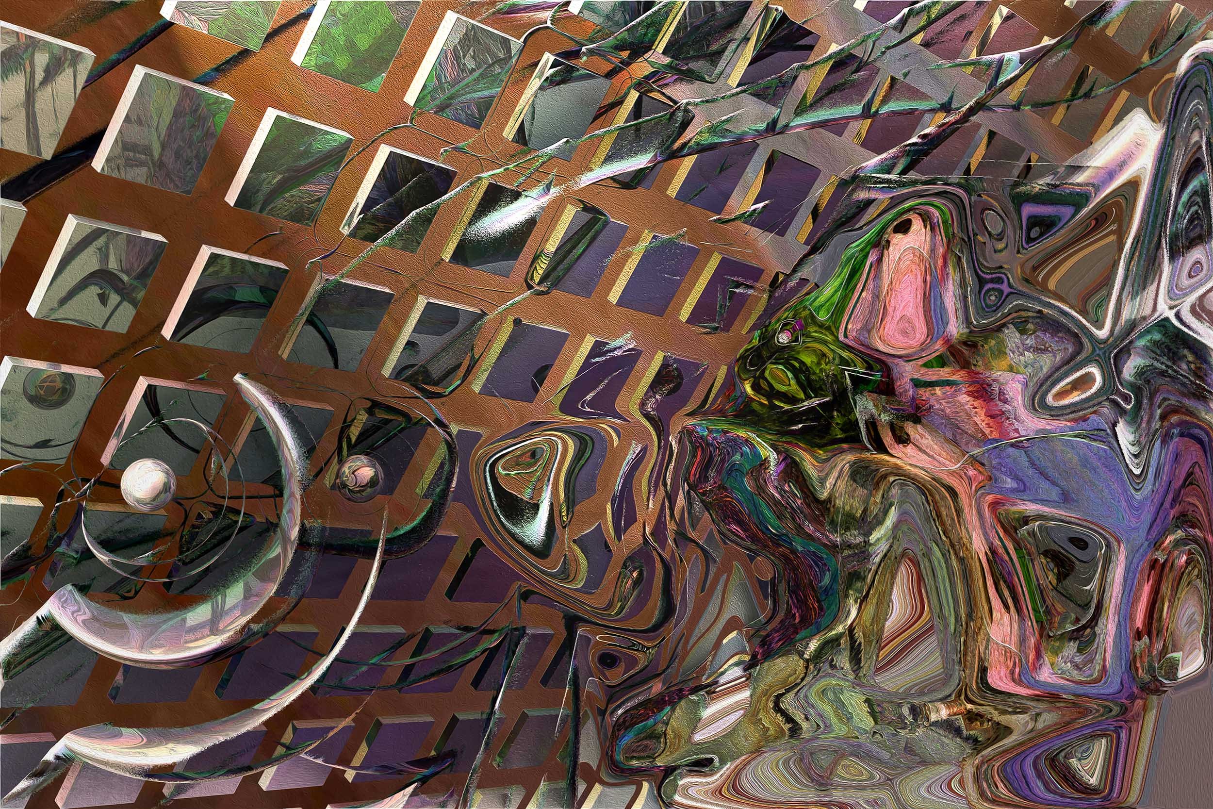  
   
     
       Cat With the Third Eye. | Texture Match: Biomorphic Tectonic Fluidic. 
       Aesthetic Track: Architectural & Grid. Medium/Substrate: Digital Fine Art Archive on Aluminum. A compelling, high-contrast composition dominated by a mas