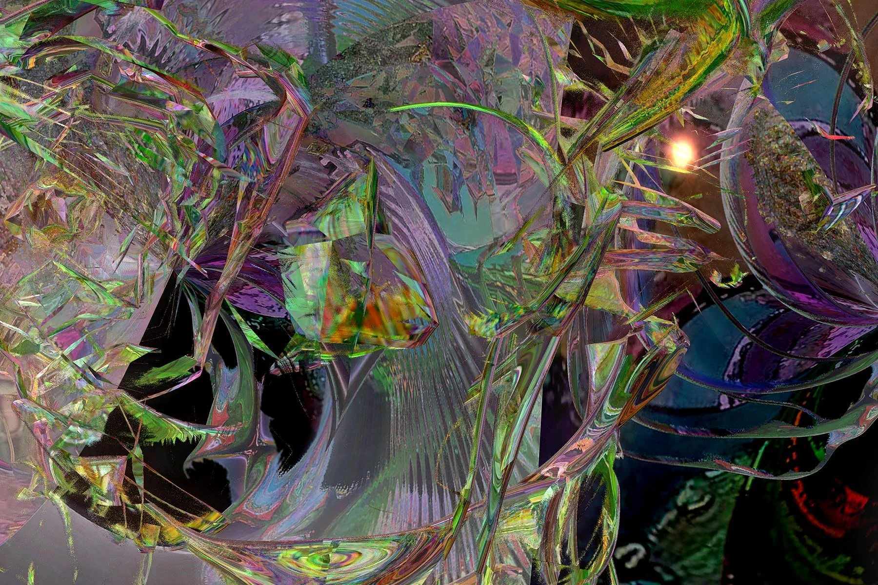 'Angel Fish & Friends in the Kosmic Ocean'

The angel fish emerges from the ocean surrounded by many plant and animal forms. A very bright star or sun shines in the background in a black sky. This images pushes digital artwork to a breakthrough heigh