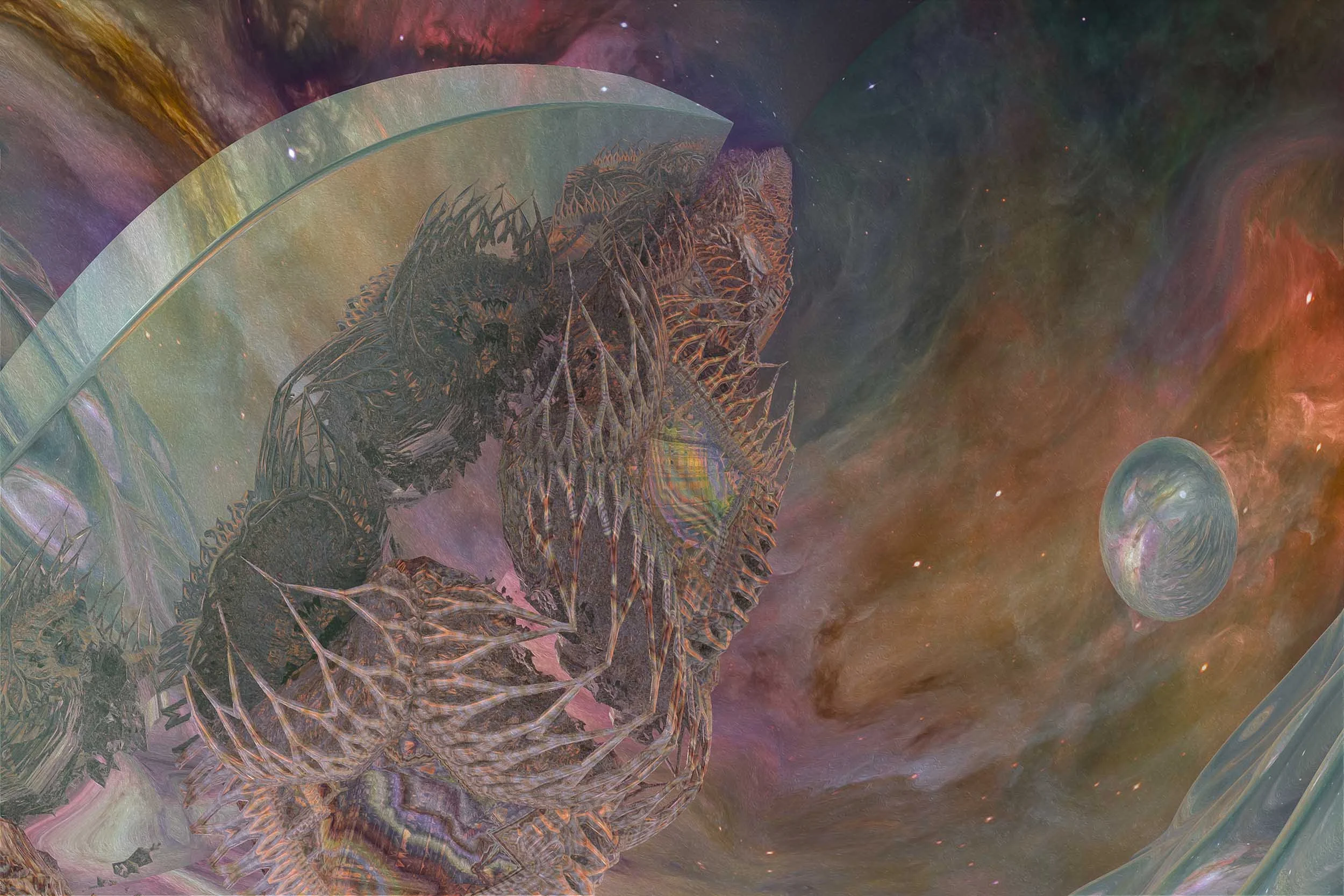 
   
     
       
       Orion Life. | Texture Match: High-Frequency Fractured Lattice. 
      
       
       Aesthetic Track: Biophilic & Natural. Medium/Substrate: Digital Fine Art Archive on Aluminum. A dramatic, deep-perspective cosmic and bio