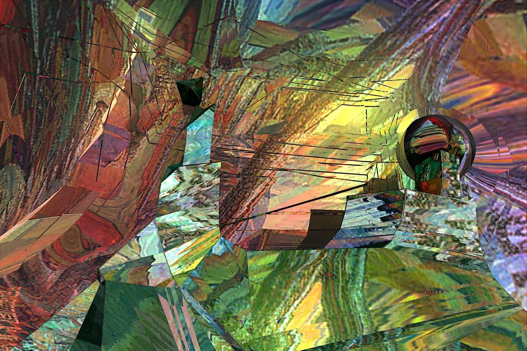 'Aperspectival'

Reflections in shattered glass background and complex 3D geometric forms in the foreground serve as the central elements of this intricate fine art creation. Drawing from Ken Wilber's concept of aperspectival awareness, the compositi