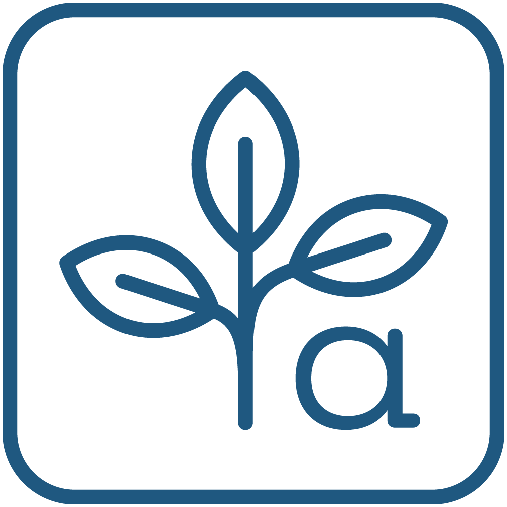 Line drawing of a plant with three leaves and a lowercase 'a' beside it.