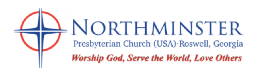 Logo of Northminser Presbyterian Church in Roswell, Georgia, featuring a blue and red compass rose and the church's name with a tagline '