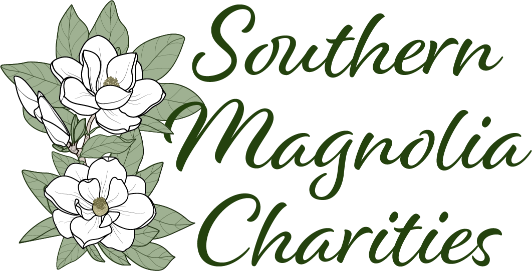 Illustration of magnolia flowers and leaves with text 'Southern Magnolia Charities'. 