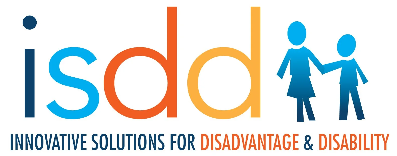 Logo for ISD Management, featuring the word 'isdd' with stylized letters and silhouettes of two people holding hands, along with the caption 'Innovative solutions for disadvantage and disability'.