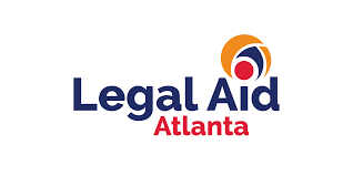 Logo of Legal Aid Atlanta with a circular abstract design