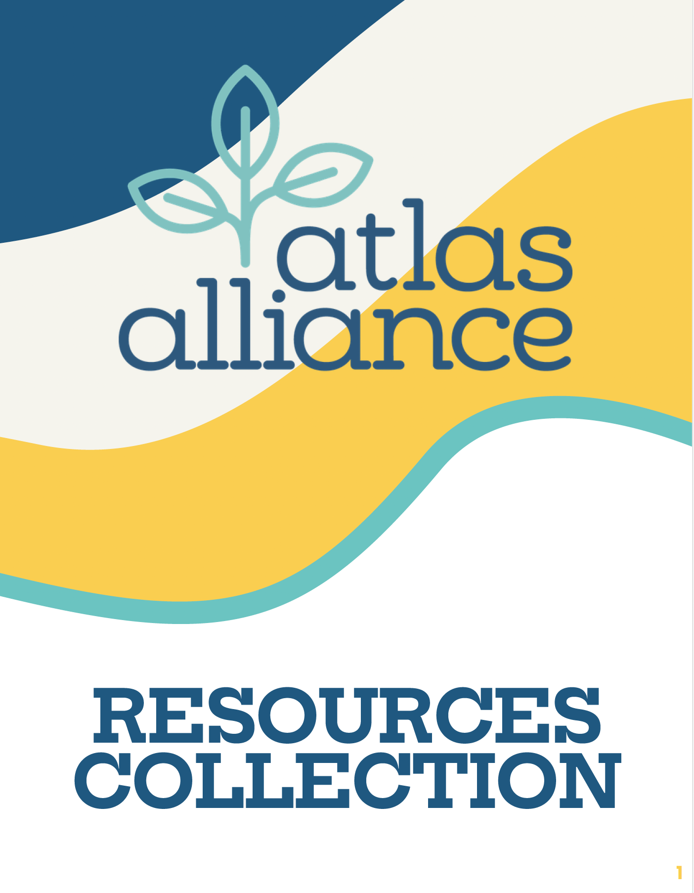 A colorful graphic design with a stylized plant and the words "atlas alliance" in large font, followed by "RESOURCES COLLECTION" in smaller font, set against a background with blue, white, and yellow curved shapes.