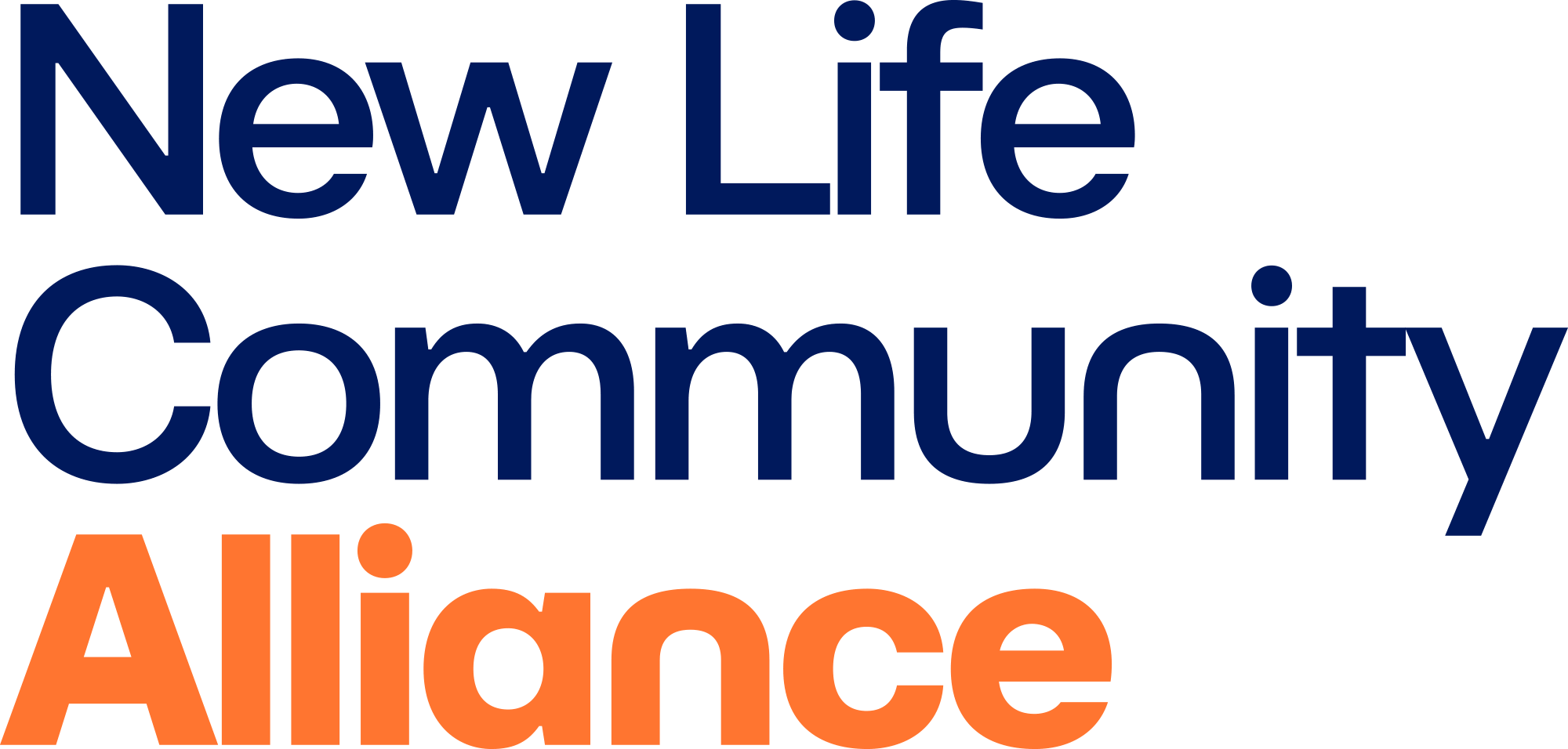 Logo with the words 'New Life Community' in dark blue text and 'Alliance' in orange text.