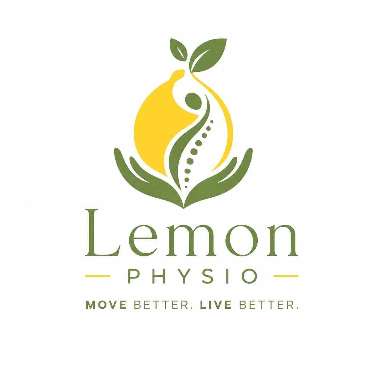 Logo for Lemon Physio with a stylized lemon, leaf, and a plant sprout, along with the text 'Lemon Physio' and slogan 'Move Better. Live Better.'