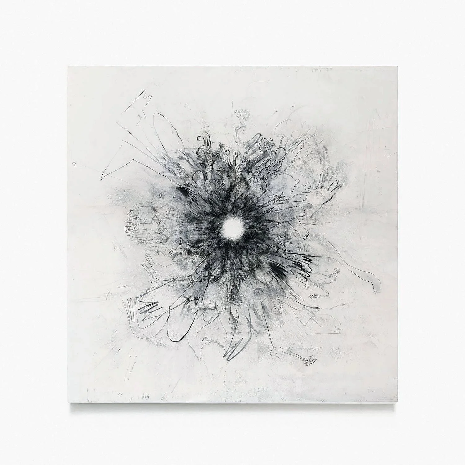 Da Dança V, 2024. Carvão, tinta a óleo e massa acrílica sobre tela, 110 × 110 cm

