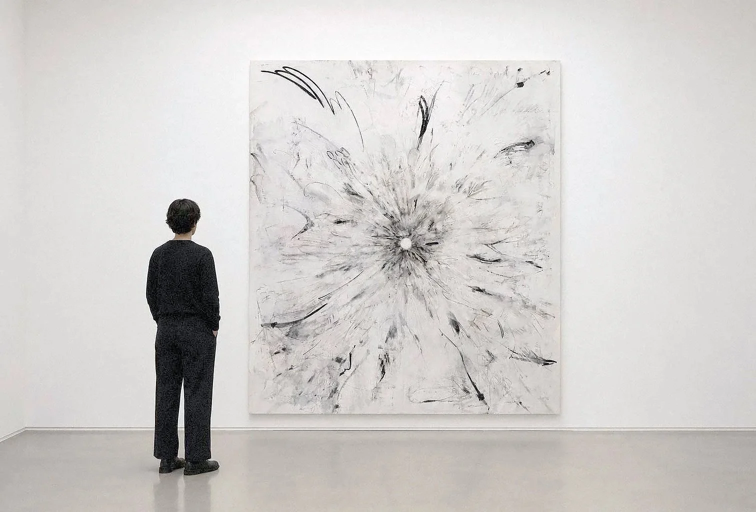As Cinco Grandes, 2025. Carvão, madeira e massa acrílica sobre tela, 220 × 186 cm