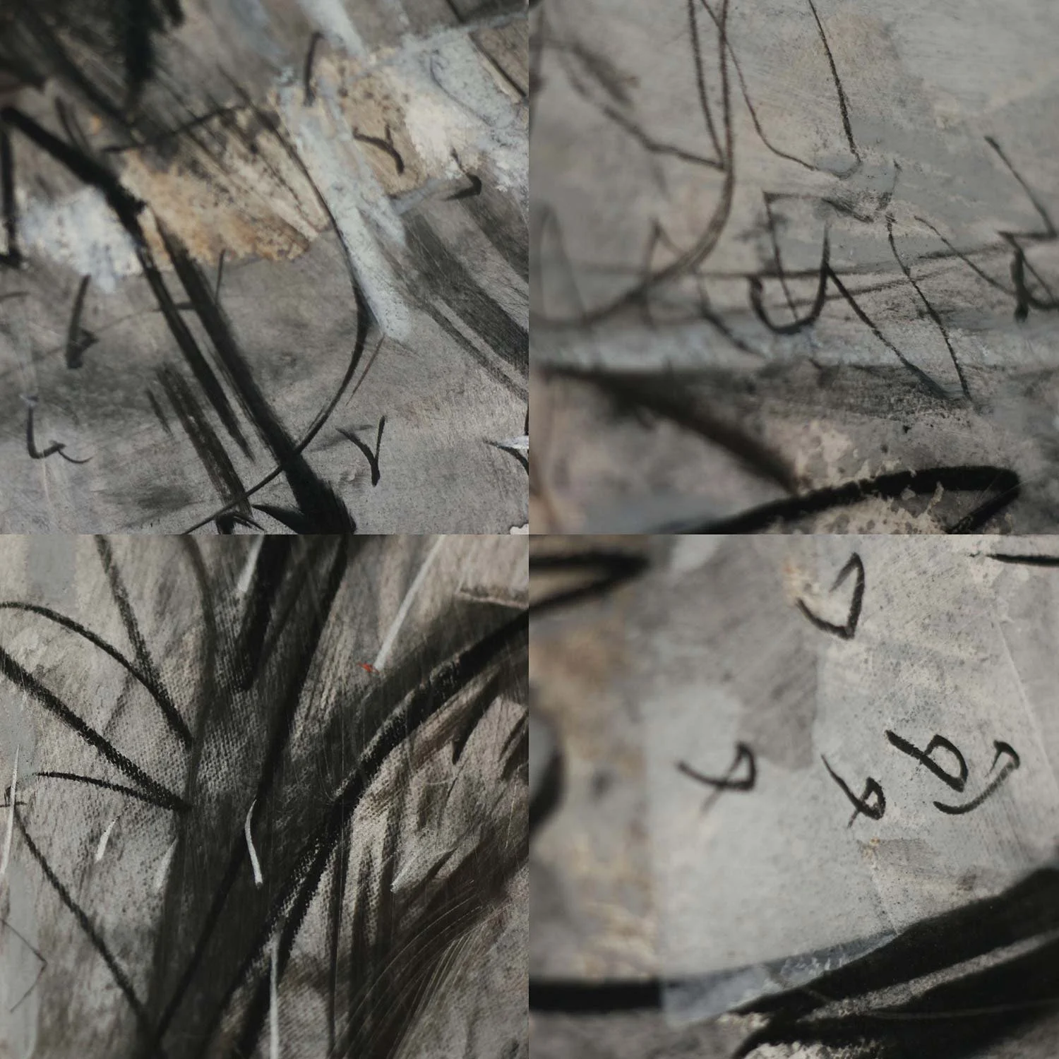 Da Dança VIII (detalhe), 2024. Carvão, tinta a óleo e massa acrílica sobre tela, 110 × 110 cm

