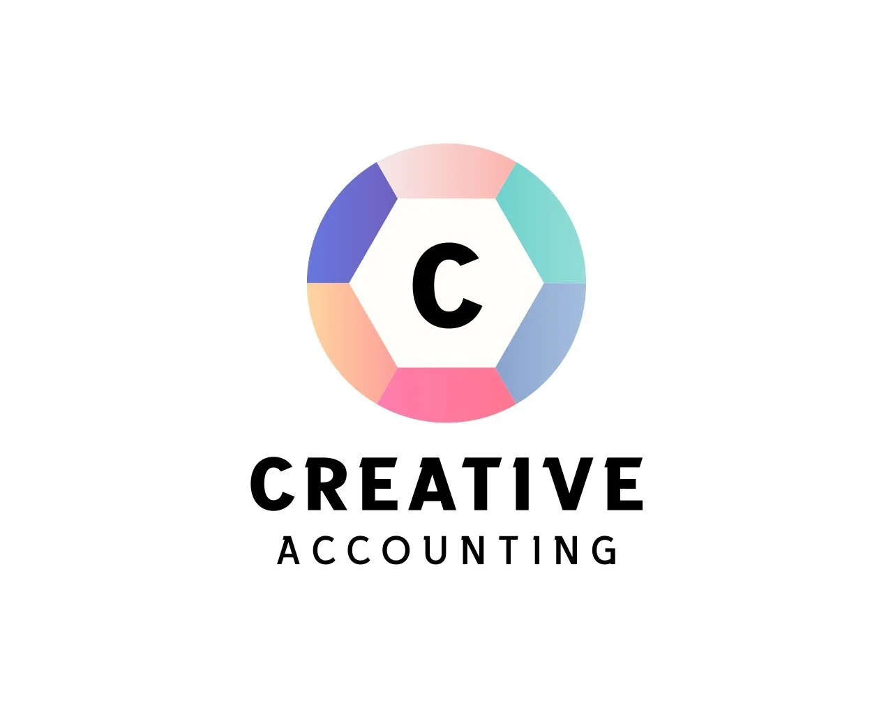 Colorful logo with a central black 'C' inside a hexagon, surrounded by a multicolored circular border, and the text 'CREATIVE ACCOUNTING' below.