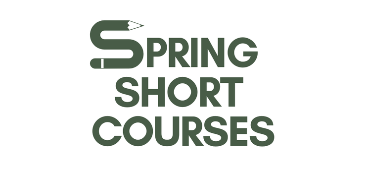 Logo with a pencil integrated into the letter S and the text 'Spring Short Courses' in green.