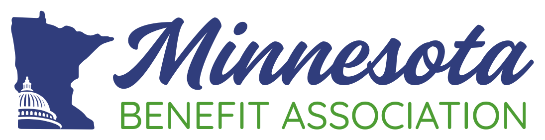 Logo of the Minnesota Benefit Association featuring a silhouette of the state of Minnesota, the US Capitol building, and text 'Minnesota Benefit Association'.