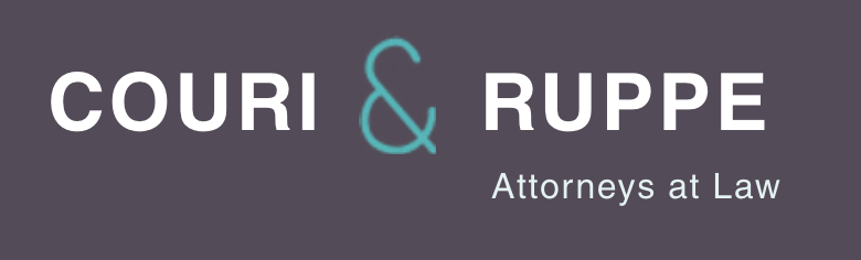 Logo for Couri & Ruppe Attorneys at Law, with the firm name and tagline on a dark purple background.