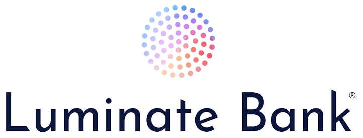 Luminate Bank logo with a colorful dotted circle above the bank name.