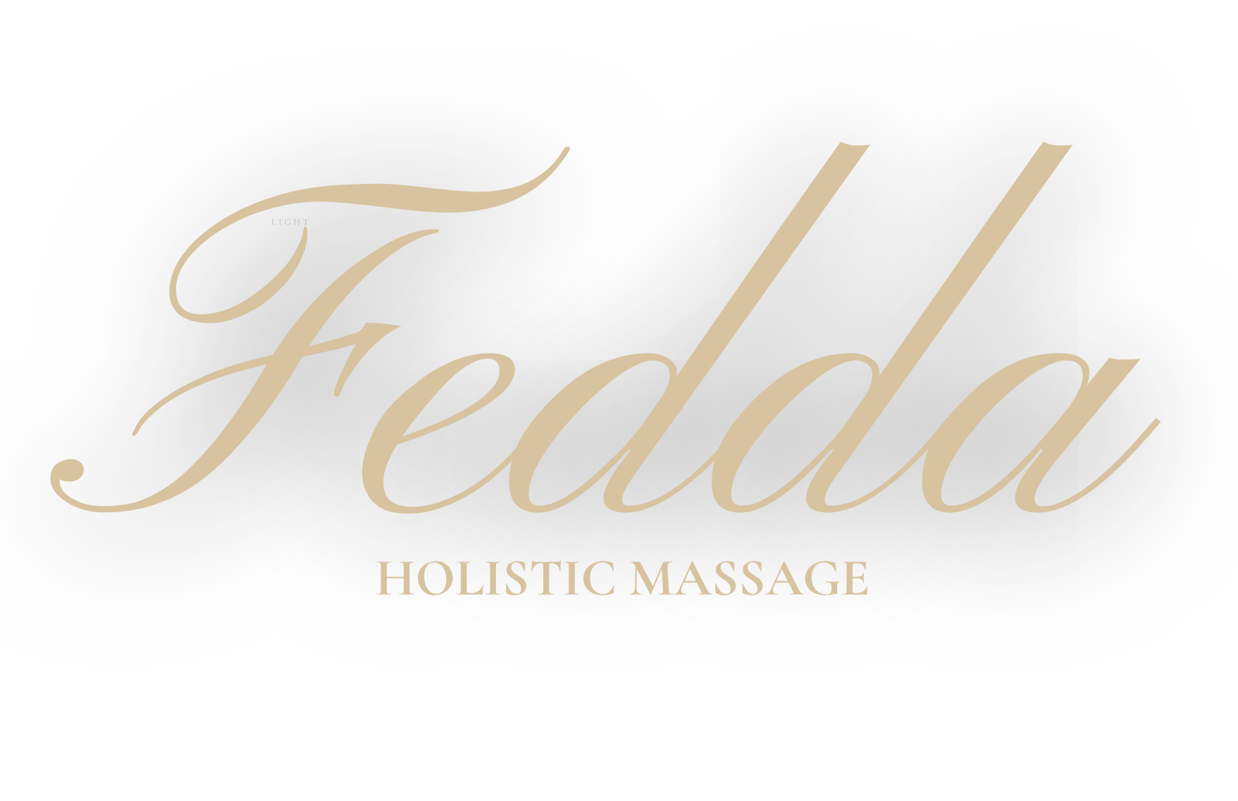 Logo for Feddah Holistic Massage featuring elegant beige script text on a black background.